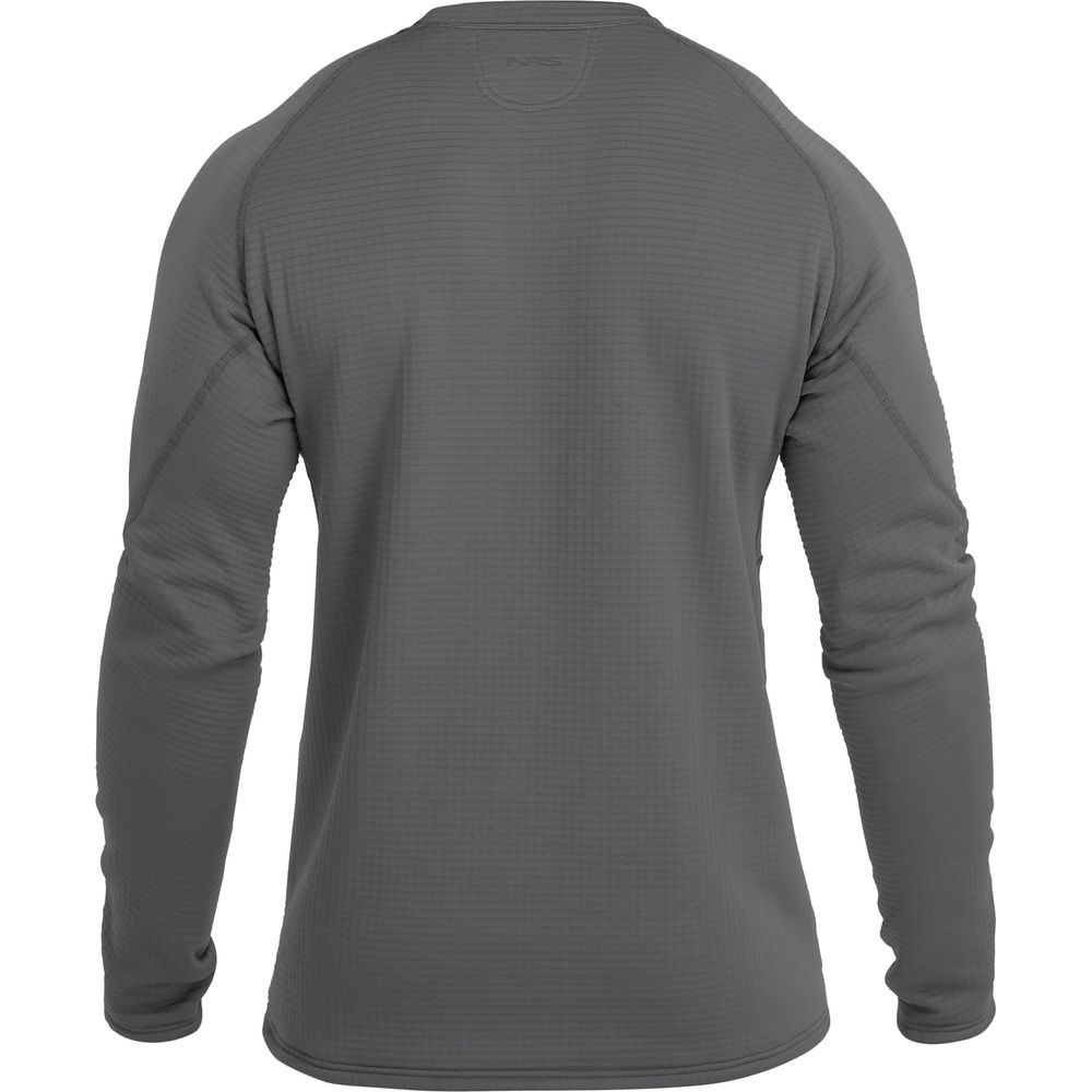 The back view of a grey long-sleeved NRS Men's Lightweight Shirt, providing thermal layers and sun protection.