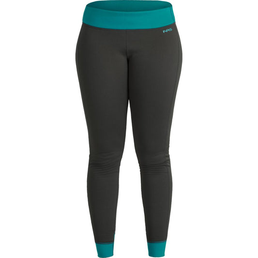 The Expedition Weight Pants - Women's by NRS have a high-rise waistband and teal ankle cuffs, displayed on a white background.