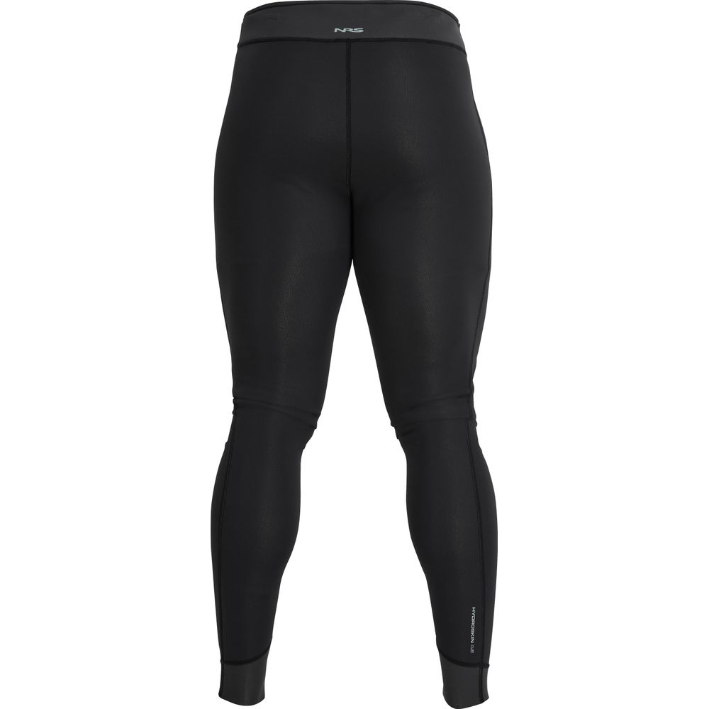 The back view of a women's NRS Hydroskin 0.5 Pant made from black nylon-spandex.