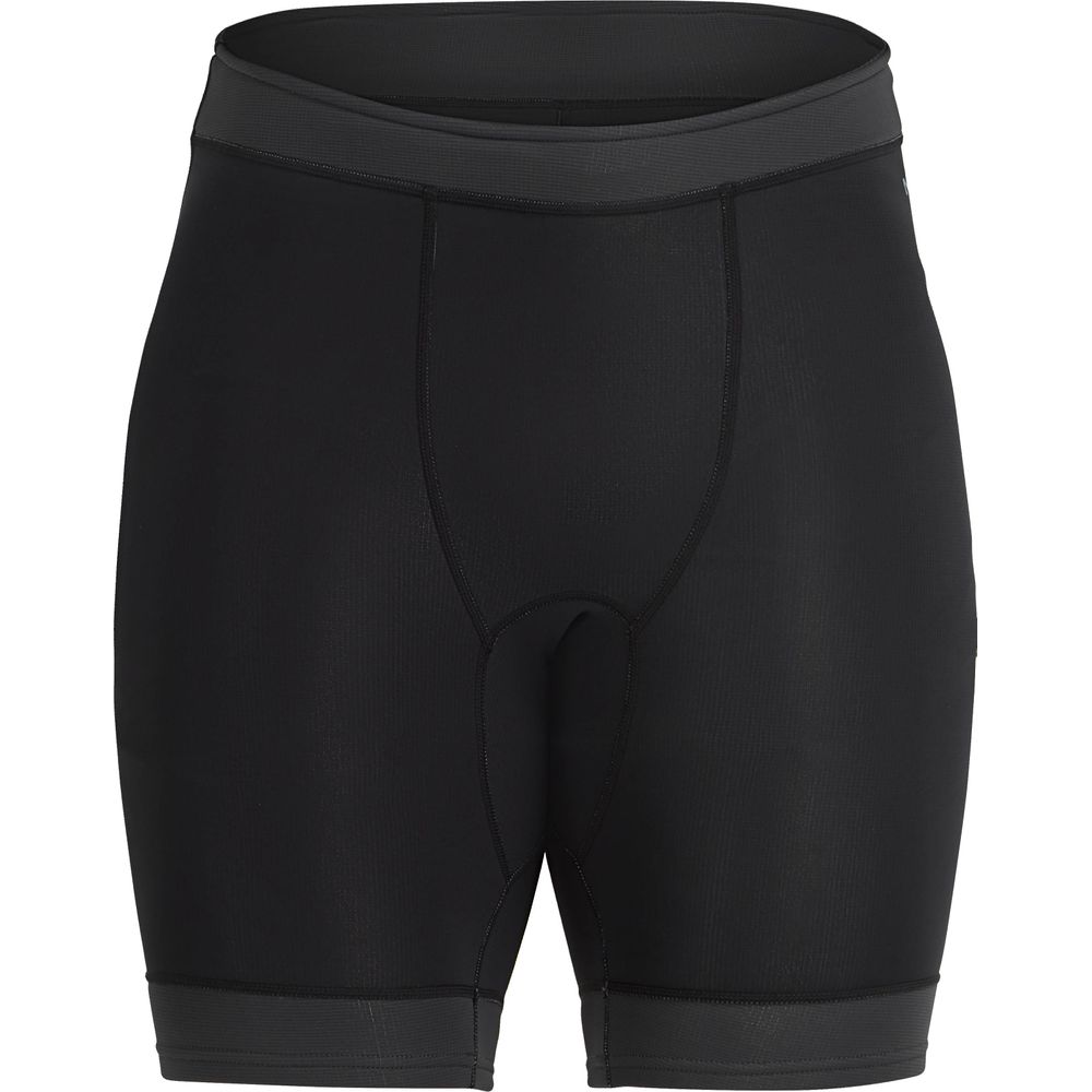 NRS Hydroskin 0.5m Shorts - Men's are black cycling shorts with padding, a wide neoprene waistband, and reinforced stitching for exceptional comfort and durability.