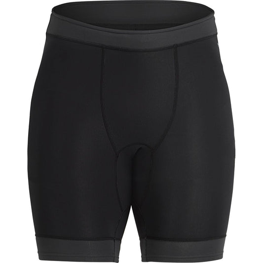 NRS Hydroskin 0.5m Shorts - Men's are black cycling shorts with padding, a wide neoprene waistband, and reinforced stitching for exceptional comfort and durability.