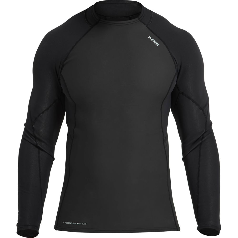 The NRS Hydroskin 1.0mm Long Sleeve Shirt for men features visible stitching and a small left chest logo, making it ideal for cold water adventures.