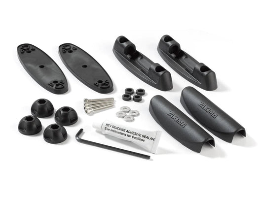 a set of Yakima Landing Pads - black screws, nuts and bolts on a white background.