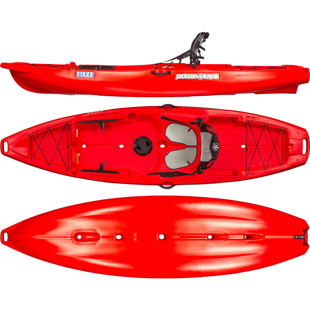 An economical Jackson Kayak Staxx 10'8 with a white cover.