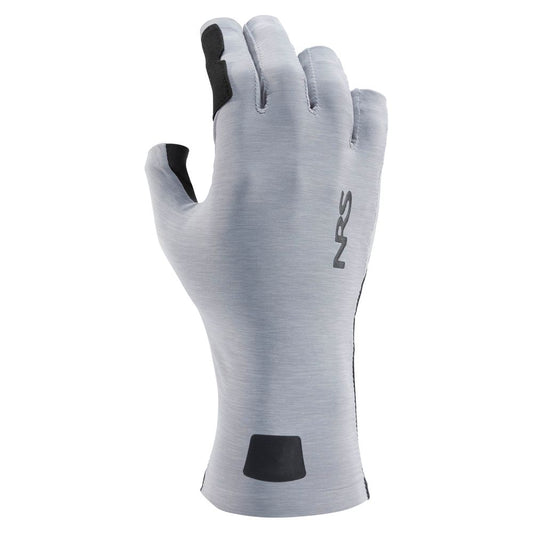 The NRS Castaway Glove is a single gray open-finger fishing glove with black accents and the NRS logo, designed for sun protection and comfort on the water.
