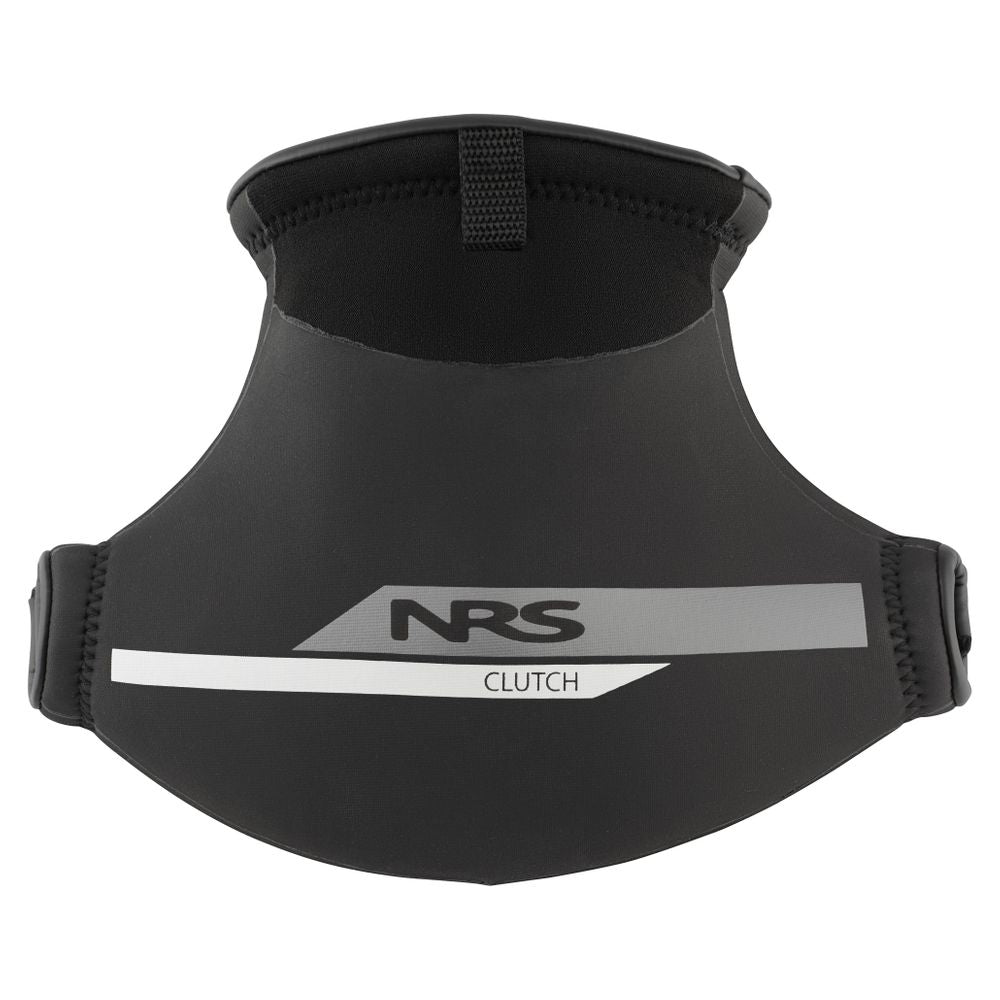 The black NRS Clutch Pogies feature gray accents and provide thermal protection with neoprene construction, including adjustable straps for better paddle control.
