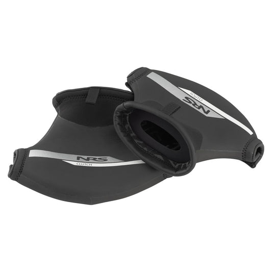 The NRS Clutch Pogies are black neoprene hand coverings that provide exceptional thermal protection, keeping hands warm and dry while paddling, and ensuring optimal paddle control in cold and wet conditions.