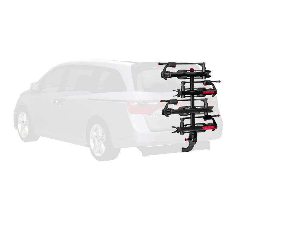 a car with a Yakima HoldUp +2 Bike Rack attached to it.