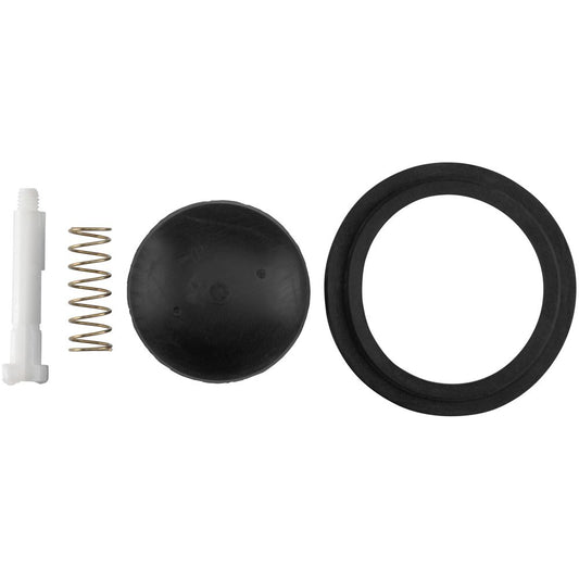 The NRS Leafield A7/B7 Valve Repair Kit includes a white plastic pin, metal spring, black rubber diaphragm, and a rubber gasket arranged side by side, ideal for Leafield valves or general valve replacement.
