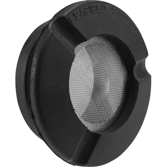 This black round component features a central metal mesh screen and serves as a replacement for the Leafield A6 Pressure Relief Valve under the Leafield brand.