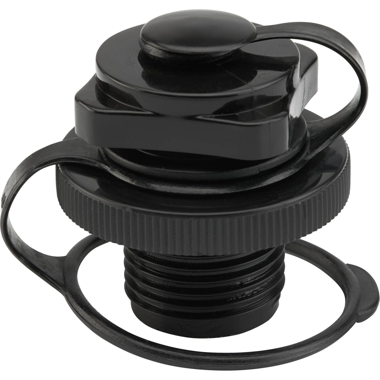 The NRS Boston / River Tube Valve is a black plastic screw cap with a flexible retention ring, ideal for sealing bottles or containers and works as a replacement valve for STAR River Tubes and Boston valve systems.