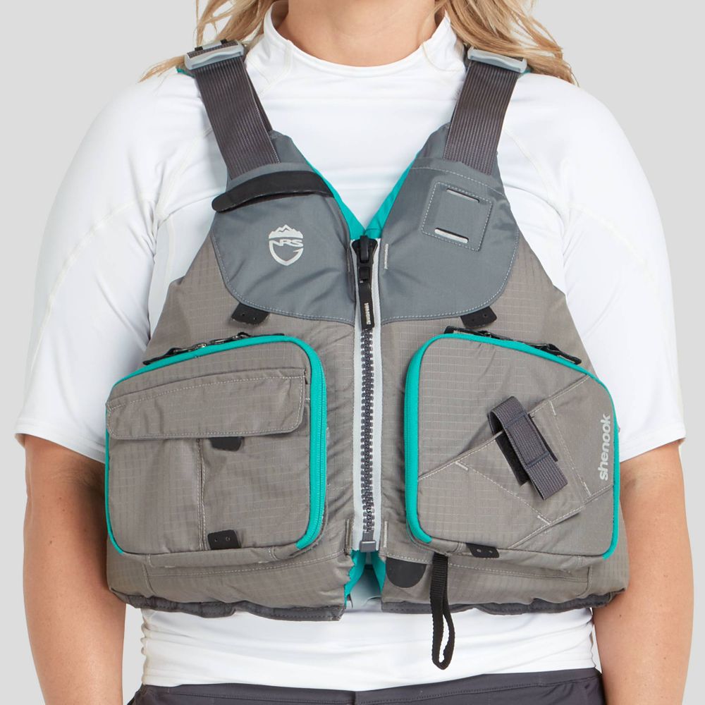 Featuring the Shenook PFD fishing pfd, womens fishing pfd, womens pfd manufactured by NRS shown here from a second angle.