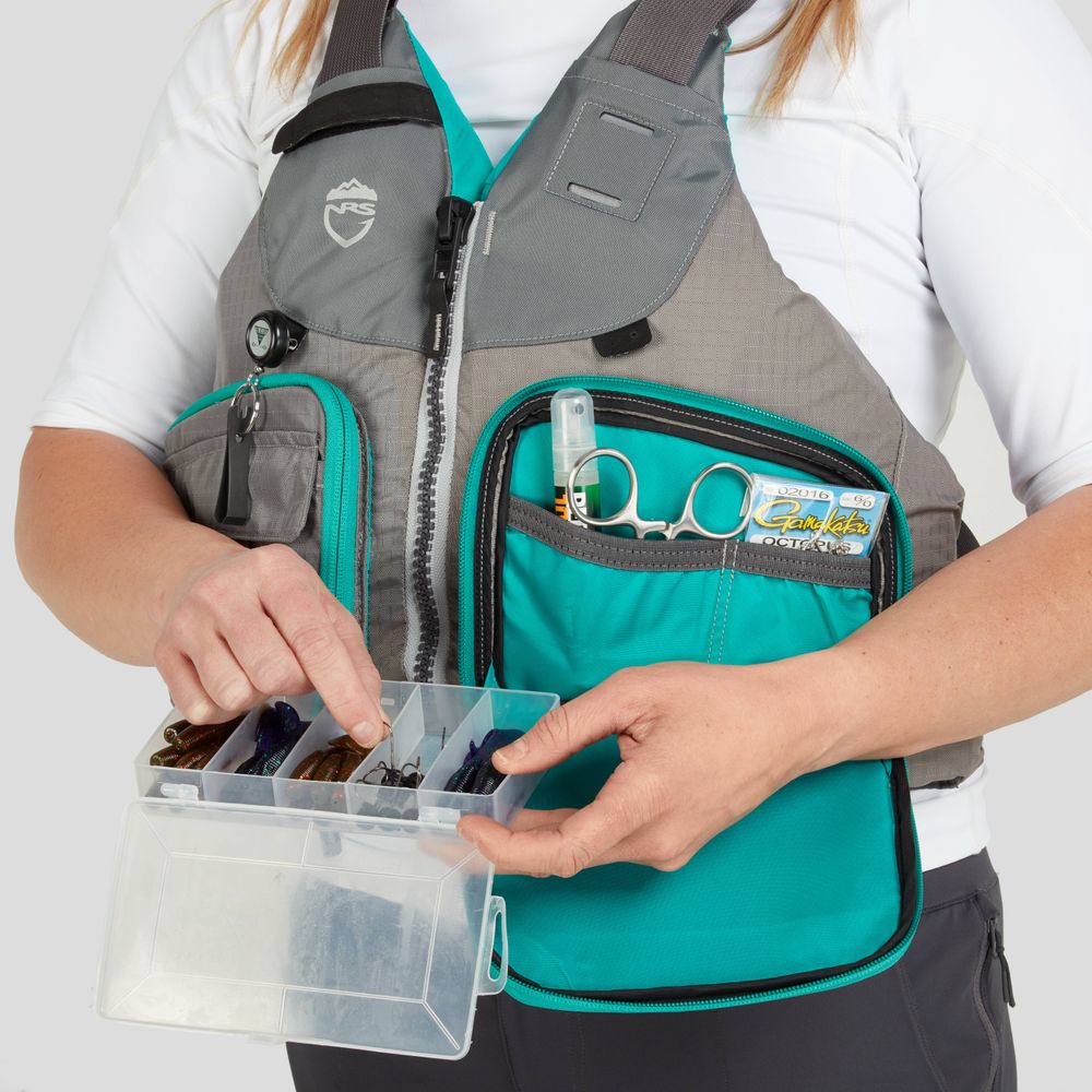 Featuring the Shenook PFD fishing pfd, womens fishing pfd, womens pfd manufactured by NRS shown here from a sixth angle.