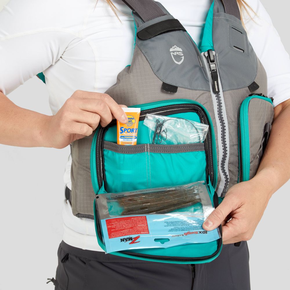 Featuring the Shenook PFD fishing pfd, womens fishing pfd, womens pfd manufactured by NRS shown here from a seventh angle.