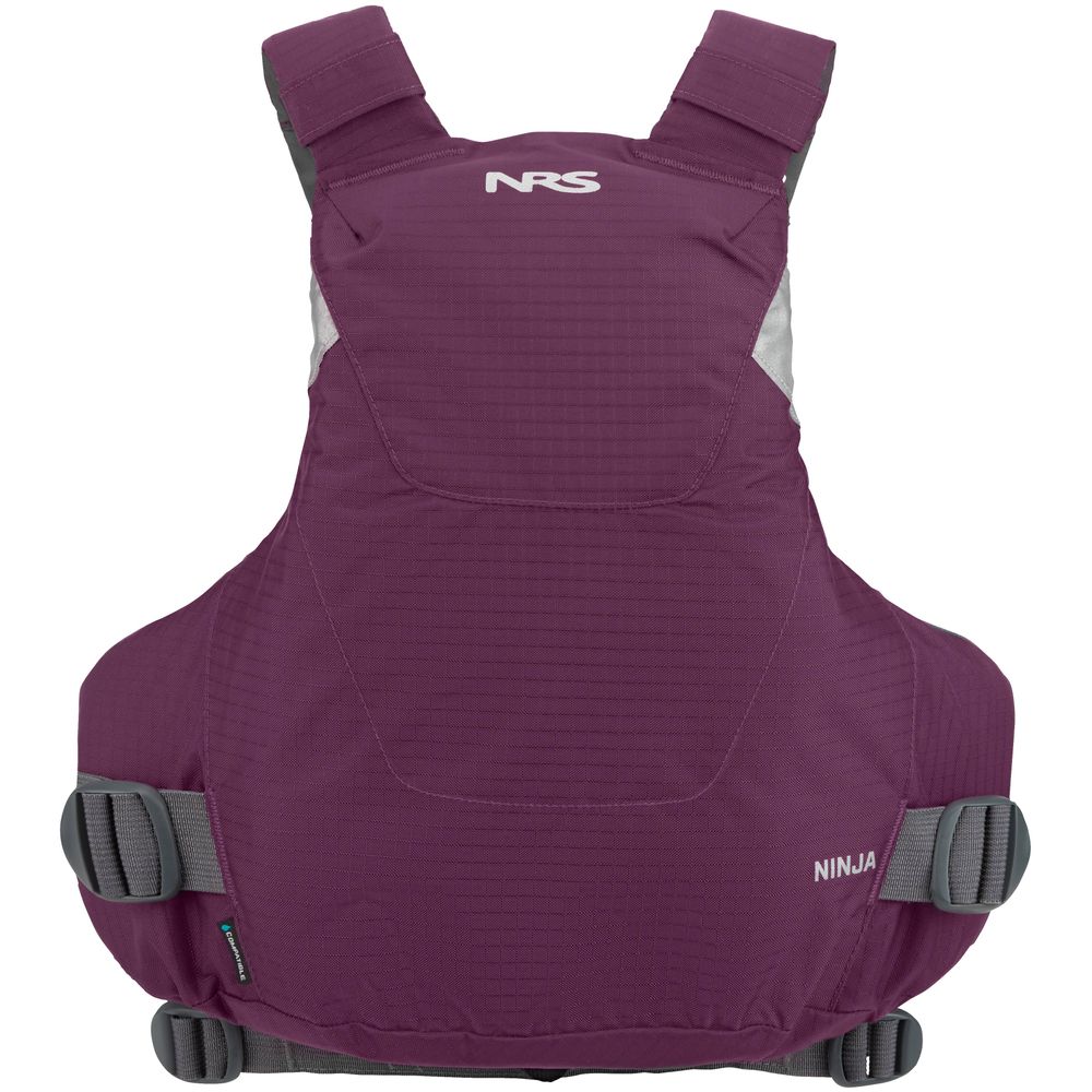 The NRS Ninja PFD, a streamlined performance jacket for paddlers, features adjustable straps and ensures optimal flotation in a compact front design.