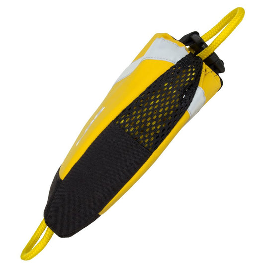 Compact and efficient, the NRS Wedge Rescue Throw Bag 55' comes in yellow and black with a floating polypropylene rope. It features reflective stripes and mesh fabric for high visibility and quick drying during emergencies.