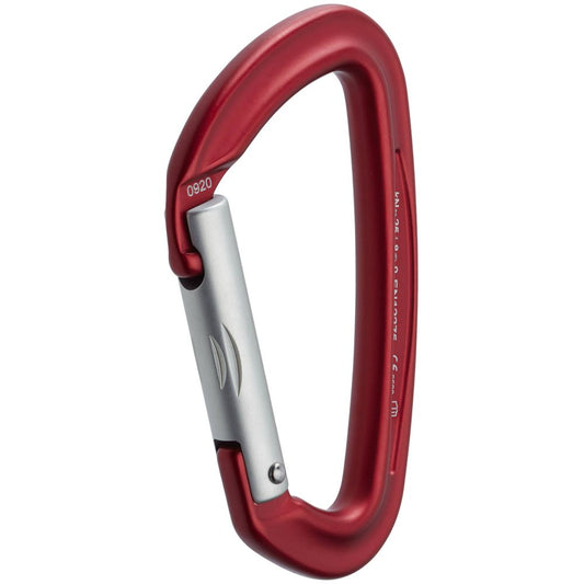 The NRS Sliq Carabiner is a lightweight red climbing carabiner featuring a silver screw-lock gate, presented on a white background.