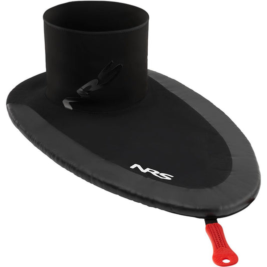 The NRS Drylander Bungee Sprayskirt, with a neoprene surface and red pull handle, is ideal for whitewater kayaking.