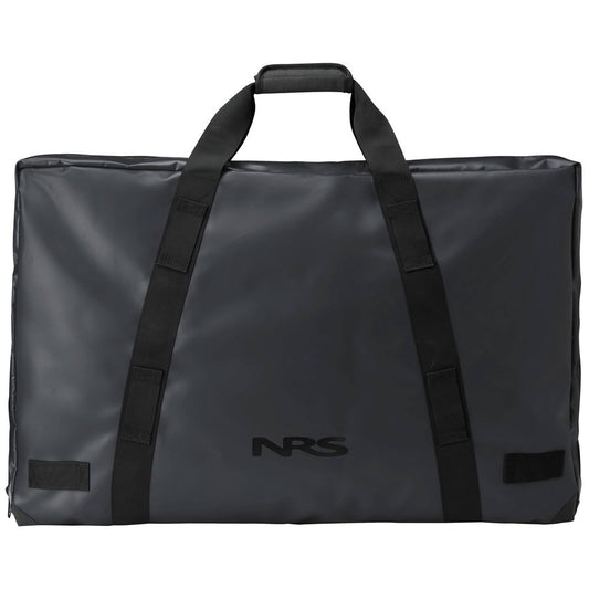 A large, durable black Firepan Storage Bag by NRS, featuring a rectangular design crafted from rugged PVC. It includes two strong handles, a clamshell zipper, and black front straps—perfect for storing fire pans.