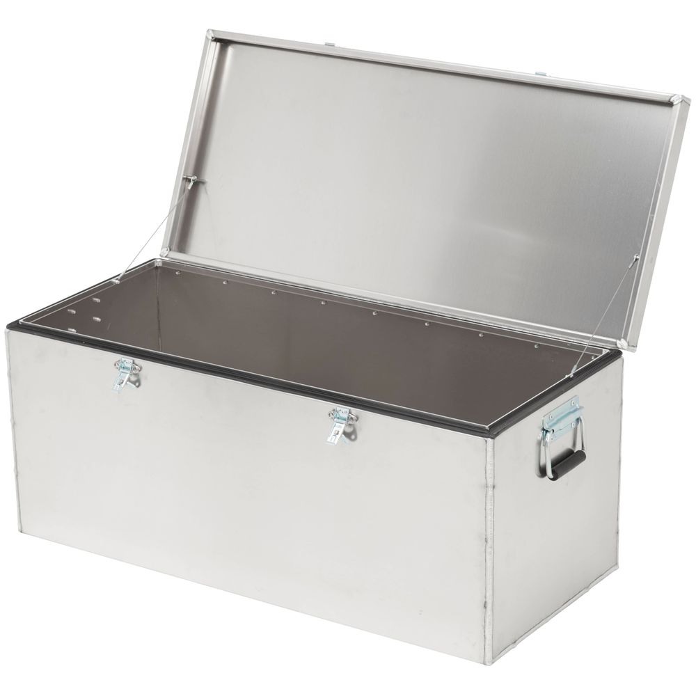 Open the NRS Raft Drybox, featuring marine-grade aluminum with latches and handles, to reveal a watertight storage solution and dry interior.