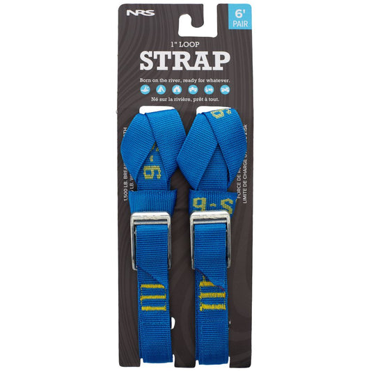 The NRS HD Loop Straps are packaged as a 6-foot pair of blue, heavy-duty straps with metal buckles, featuring clear descriptions in English and French.