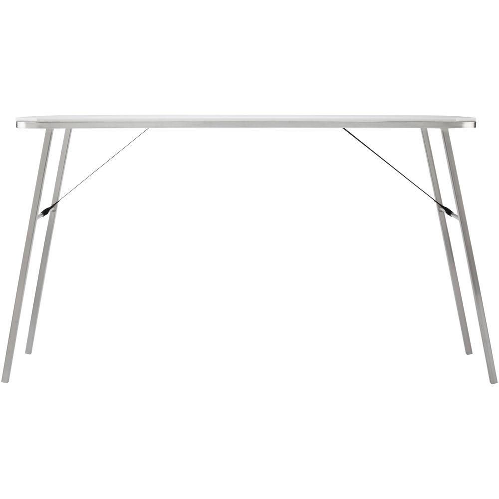 The NRS Campsite Counter is a simple white rectangular table with angled legs and support bars made from corrosion-resistant aluminum, perfect for your river kitchen setup.