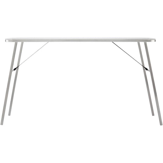 The NRS Campsite Counter is a simple white rectangular table with angled legs and support bars made from corrosion-resistant aluminum, perfect for your river kitchen setup.