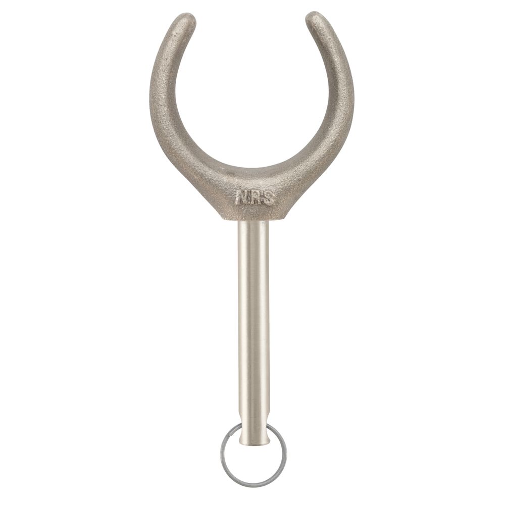 The NRS 1/2" Shank Bronze Oarlock features a U-shaped top, cylindrical shaft, and metal ring base, all crafted from durable manganese bronze alloy.