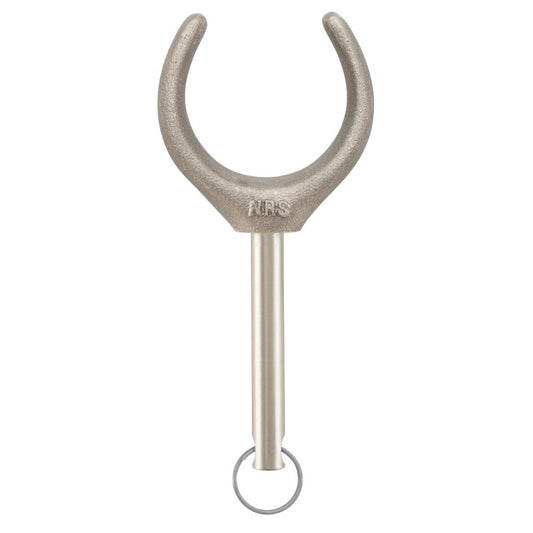 The NRS 1/2" Shank Bronze Oarlock features a U-shaped top, cylindrical shaft, and metal ring base, all crafted from durable manganese bronze alloy.
