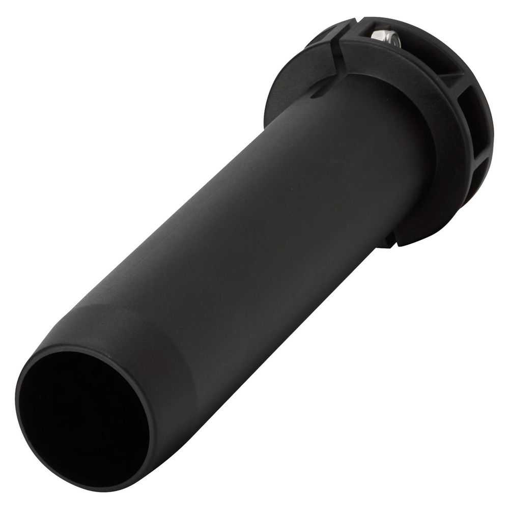 The NRS Molded Oar Sleeve is a black plastic cylindrical accessory with a flared end and mounting flanges, crafted through injection molding of polyethylene.