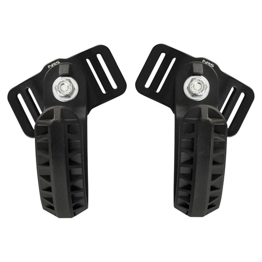 The NRS Oar Rest is a black adjustable paddle holder with slotted mounting brackets and textured rubber grips, perfect for securing your kayak paddles and doubling as sturdy oar hooks for safe storage.