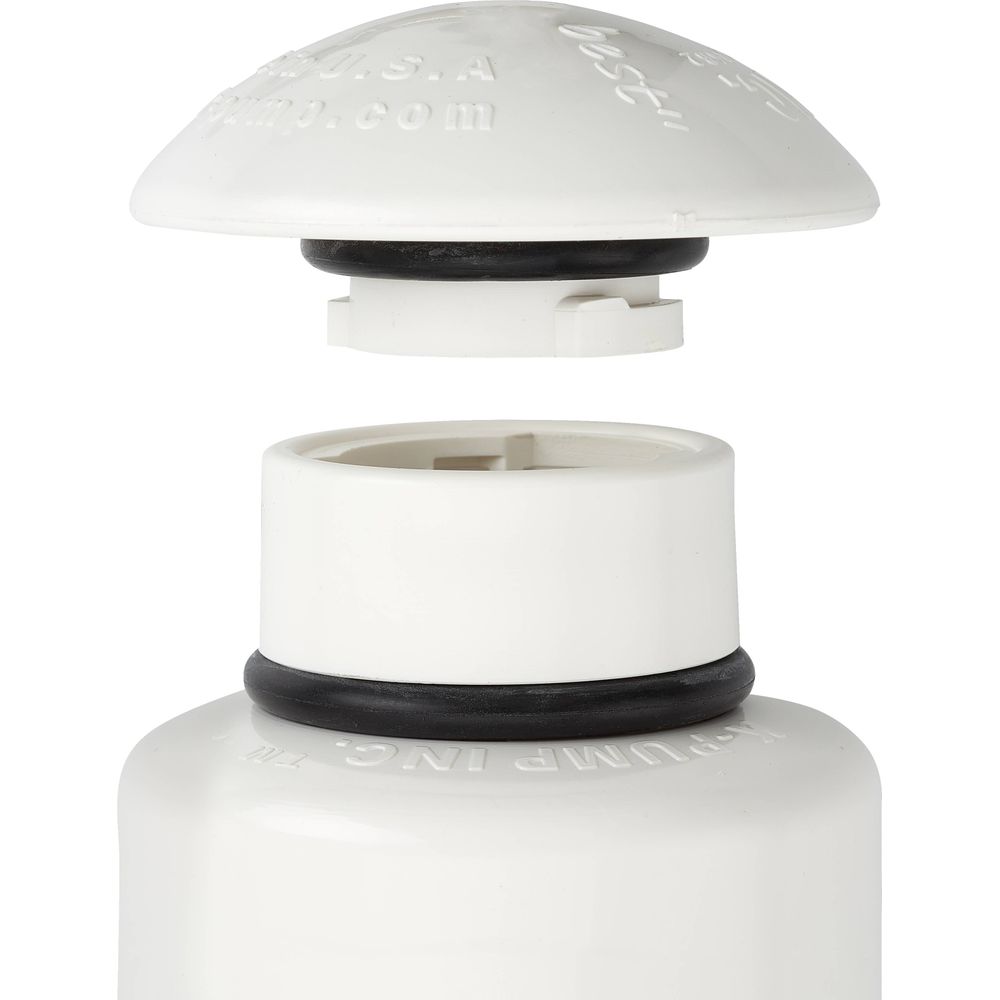 The NRS K-Pump 200 features a white drain plug assembly with ergonomic design, detachable top cover, and rubber gaskets, ideal for inflatable boat valves.