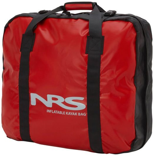 The NRS Boat Bag, in red, is tailored for inflatable kayaks and features black handles along with the brand's iconic logo.