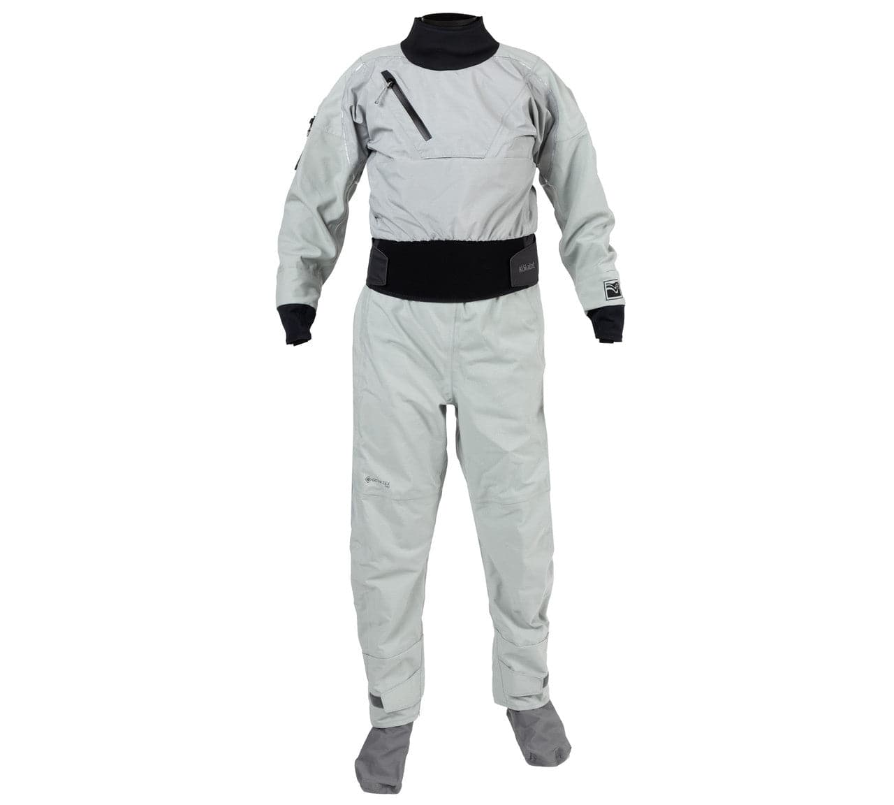 A Kokatat Retro Icon GORE-TEX Drysuit - Women's in white and black on a white background.