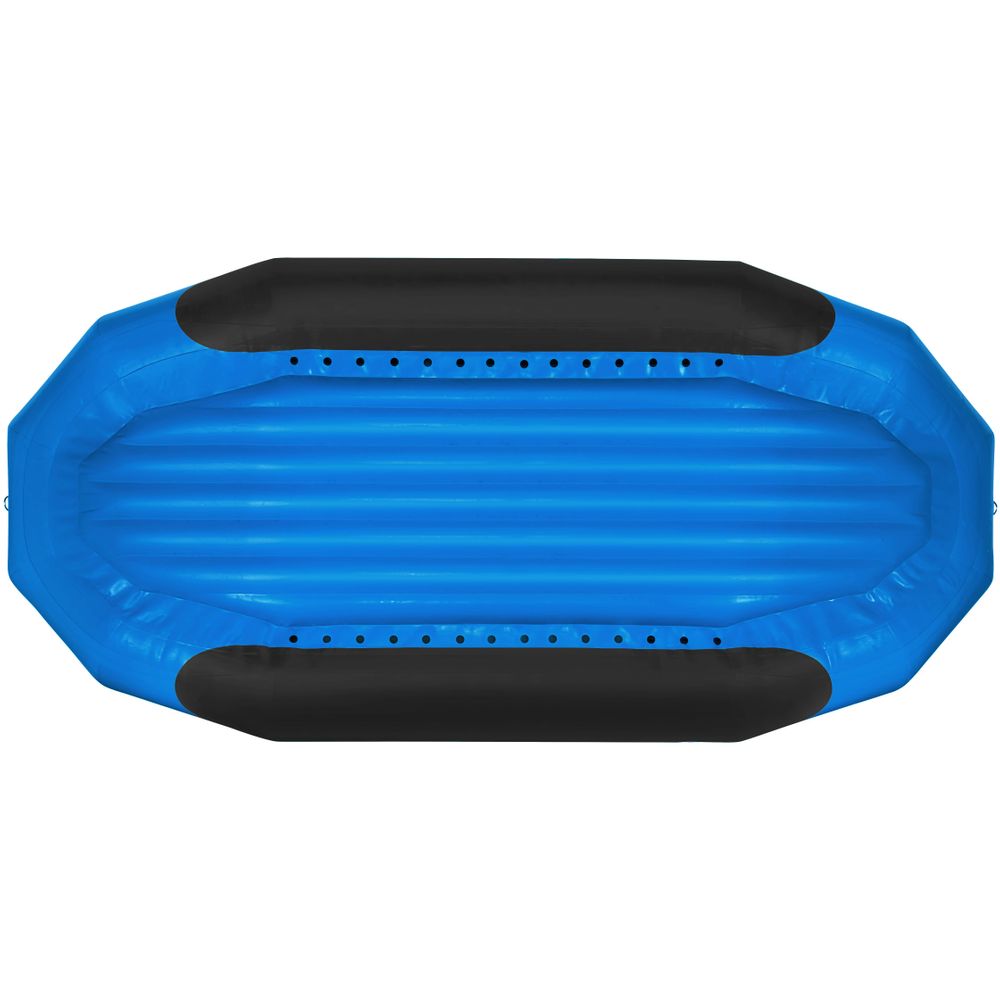 Top view of a blue inflatable raft with black sides, featuring outfitter-grade performance akin to NRS Otter Series Rafts.