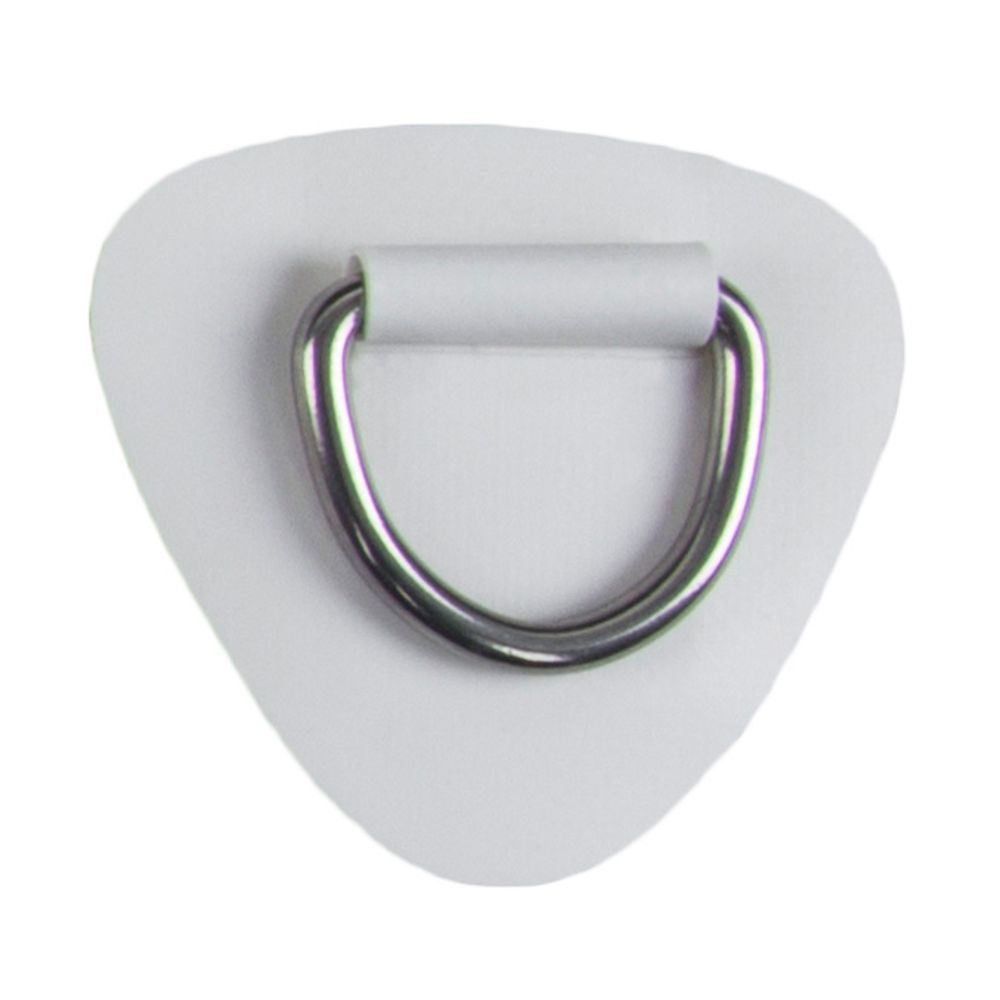 The NRS SUP D-Ring Patch features a metal D-ring on a triangular PVC-coated plastic backing, ideal for inflatable SUP boards.