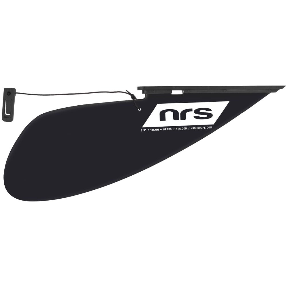 A NRS SUP Fin in black with a cord is perfect for iSUP enthusiasts, displayed on a white background.