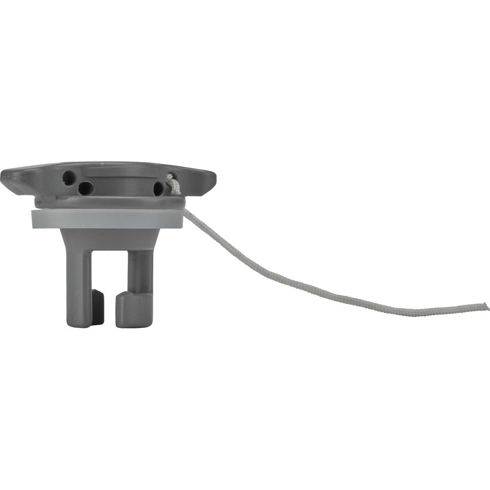 The NRS H4 Valve, similar to a gray plastic pull cord for window blinds or shades, offers precision akin to drop-stitch applications, featuring a short attached cord.
