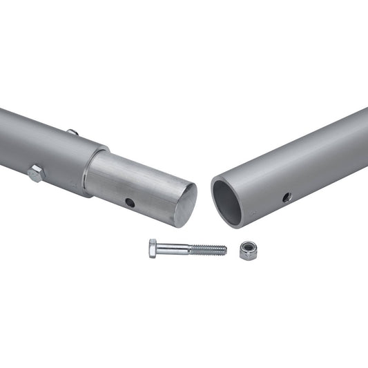 Two Breakdown Side Rails by NRS are ready to be connected using a bolt and nut, set against a plain white background.