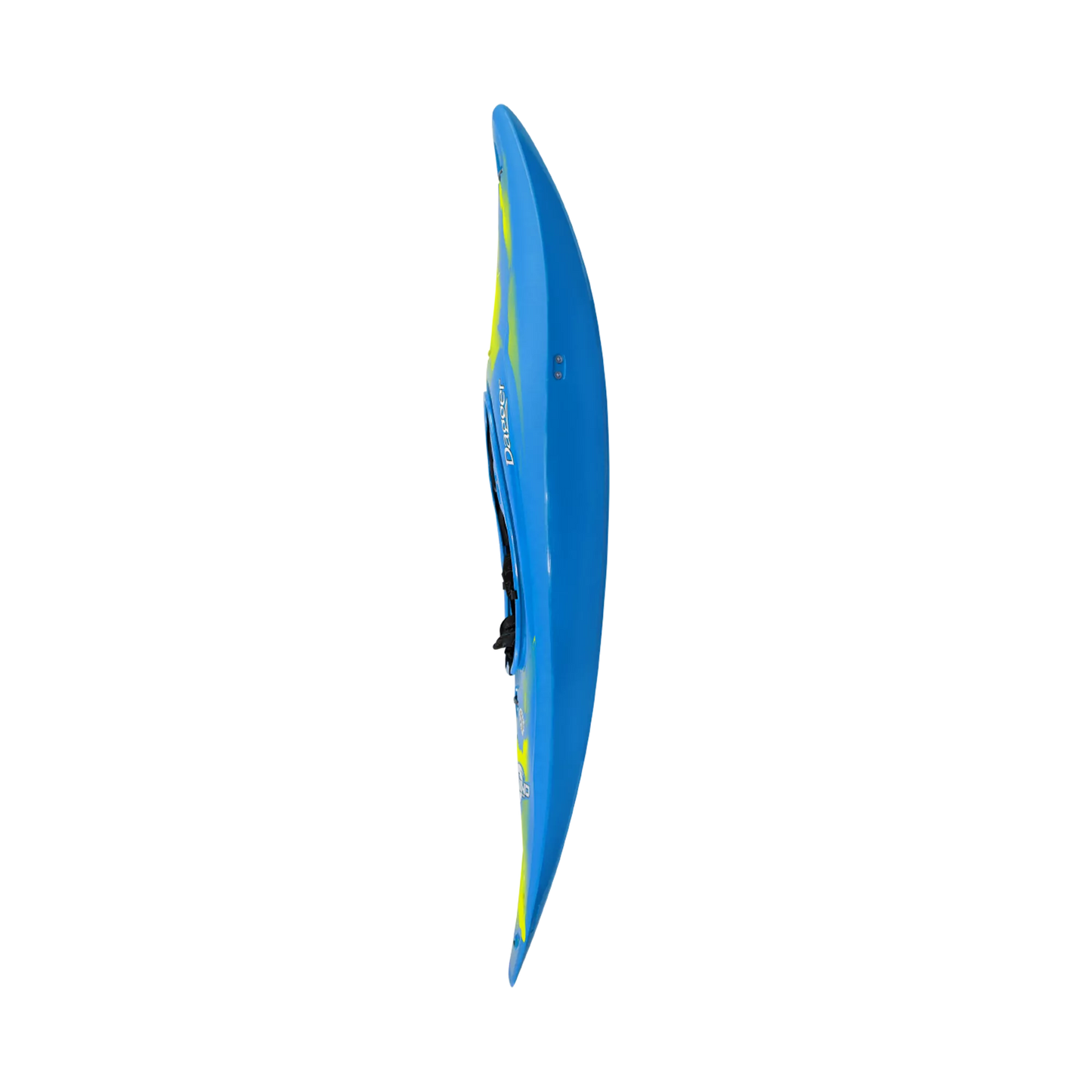 A blue and yellow Rewind kite on a white background by Dagger.