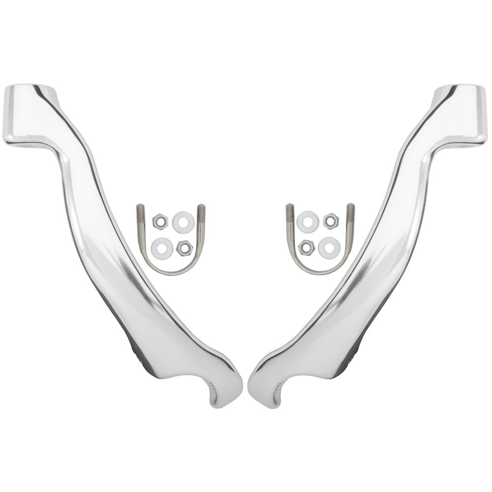 Displayed symmetrically on a white background, two Oar Tower Stands by NRS include mounting hardware like screws and washers, echoing the precision of high-quality aluminum construction.