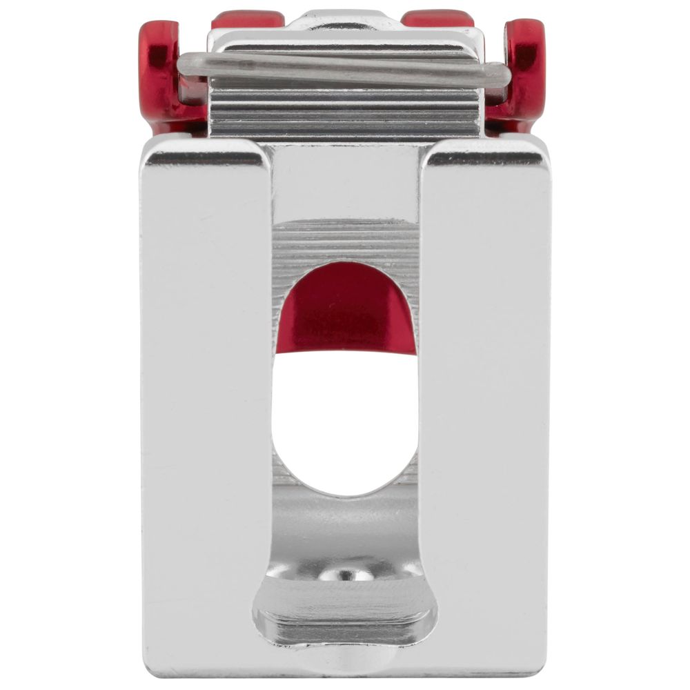 Close-up of the NRS ClampIt Frame Attachment with a red top, featuring a central vertical slot, designed for customization.