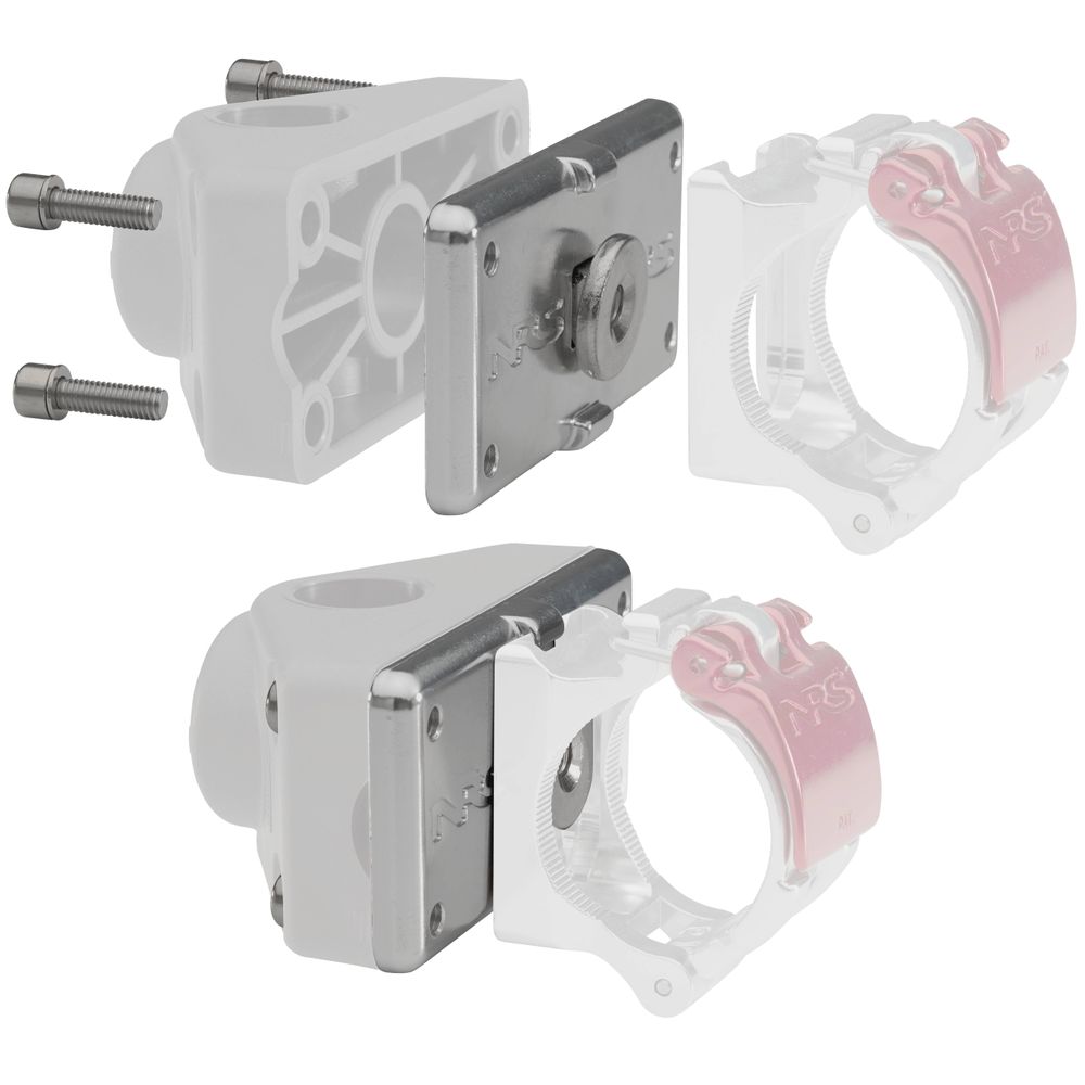 NRS's ClampIt Utility Mount, featuring bar mounts with screws, is ideal for attaching accessories to boat frames and enhances the versatility of Scotty Rod Holder Bases.