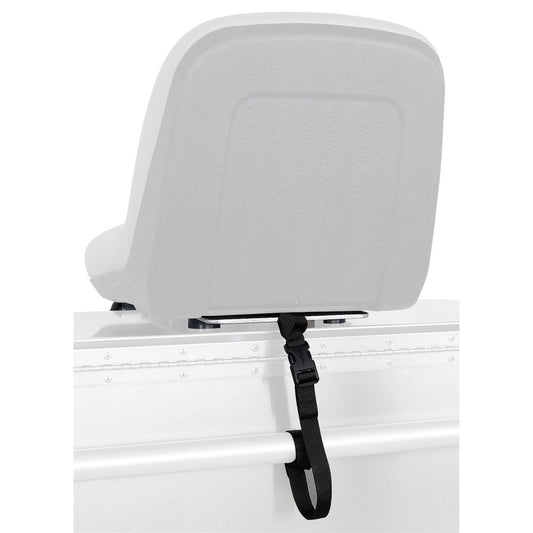 The NRS Flip Seat Mount features a padded raft seat with a white backrest and a black strap attached underneath.