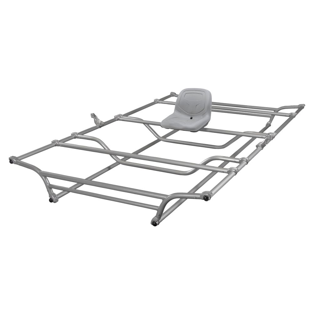 The NRS Top Cat Cataraft Frame features an adjustable aluminum build with a single plastic seat, ideal for your vehicle's roof rack and adaptable for rowing gear.