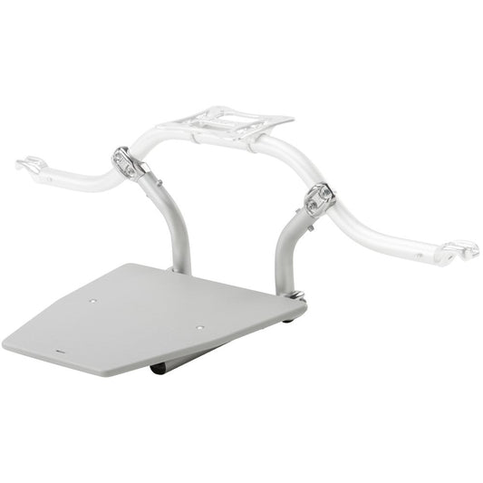 The NRS Frame Casting Platforms - Front & Rear is a white stand with a casting platform base and two adjustable, curved arms, perfect for supporting a device or screen. Its sturdy HDPE build guarantees durability and versatile functionality in various settings.