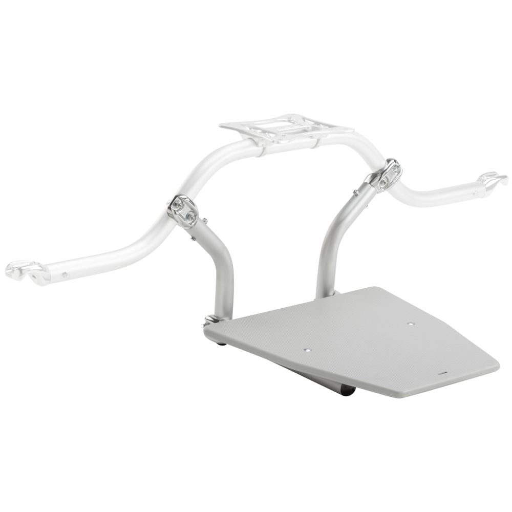 White metal NRS Frame Casting Platforms handlebar with a flat mounting plate, clamps, and brackets, shown against a plain background for front and rear compatibility.