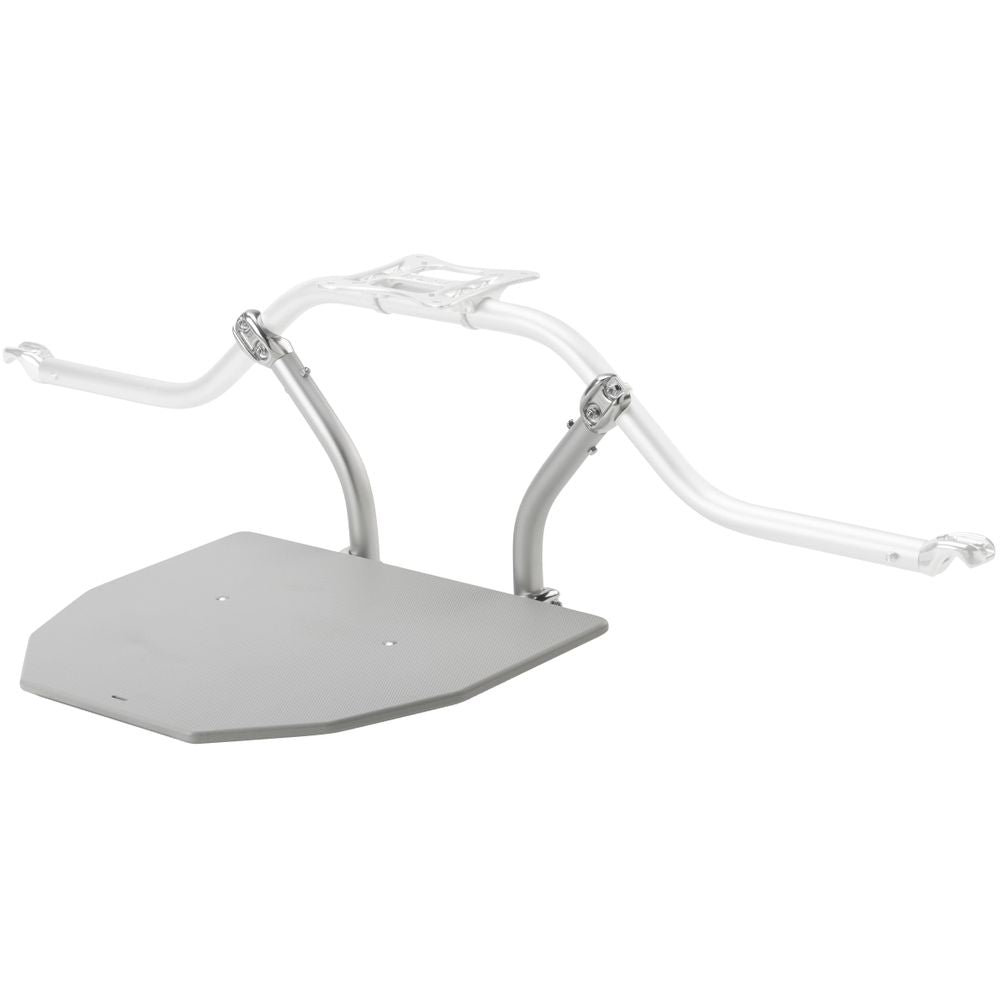 Adjustable aluminum bike handlebar mount featuring NRS Frame Casting Platforms with a grey platform and transparent brackets.