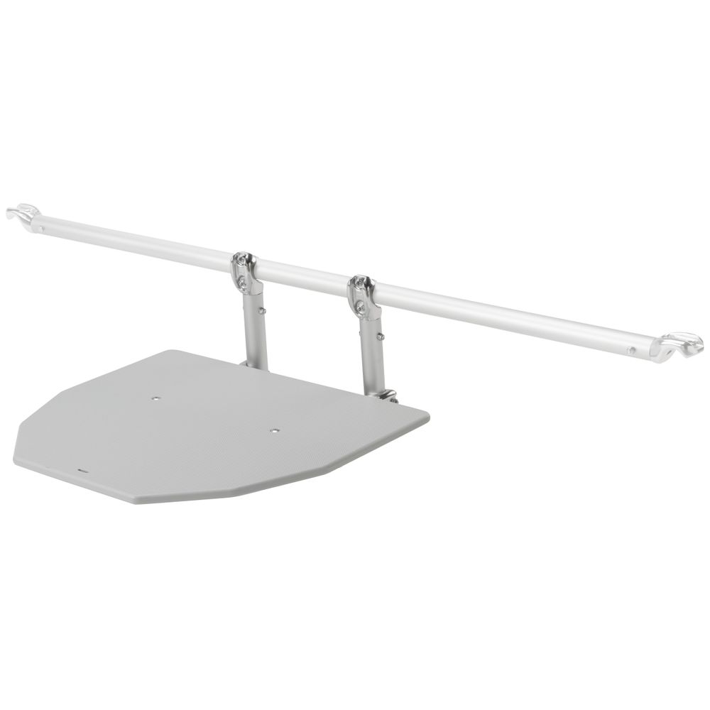 The Frame Casting Platforms - Front & Rear by NRS is a gray, wall-mounted folding shower seat with HDPE construction featuring two support arms attached to a white horizontal rail.