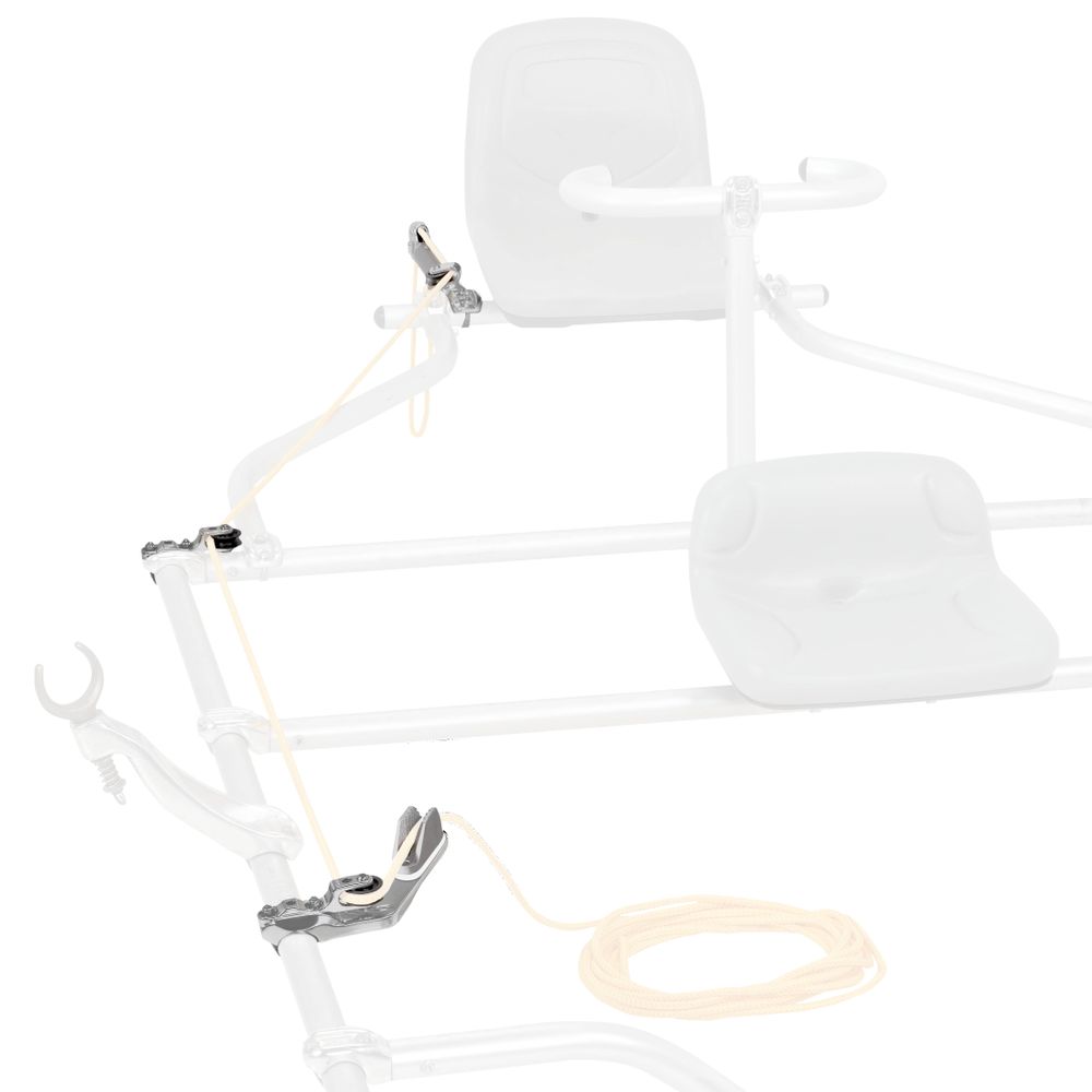 Transparent diagram of the NRS Frame Anchor System with 2:1, showcasing the seat and pulley mechanism featuring an attached rope jamb cleat.